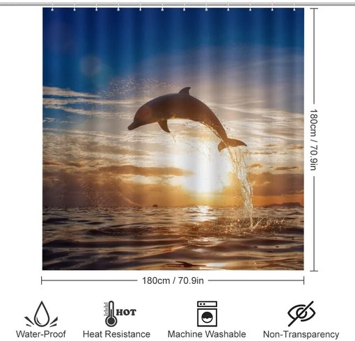Sea Dolphin Shower Curtain for Bathroom, Home Decor