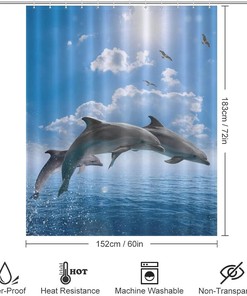 Sea Dolphins and Whales Bathroom Soft Bath Cloth Lightweight Shower Curtain with Ocean Theme