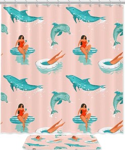 Sea Dolphins and Whales Bathroom Waterproof Fabric Shower Curtain for Bathroom Decor 