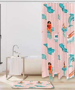Sea Dolphins and Whales Bathroom Waterproof Fabric Shower Curtain for Bathroom Decor