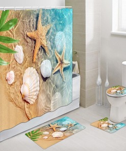 Sea Shell Beach Shower Curtain - Serene Ocean Themed Fabric Bath Curtain 