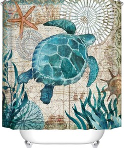 Sea Turtle Ocean Shower Curtain - Marine Life Bathroom Decor 