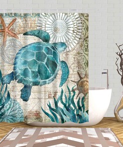 Sea Turtle Ocean Shower Curtain - Marine Life Bathroom Decor