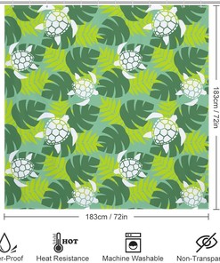 Sea Turtle Shower Curtain with Hawaiian Aloha Theme - Waterproof Fabric