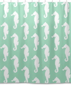 Seahorse Green Shower Curtain - Pattern Coral Modern Home Bathroom Decor