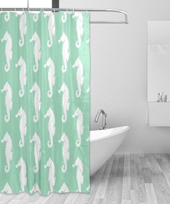 Seahorse Green Shower Curtain - Pattern Coral Modern Home Bathroom Decor