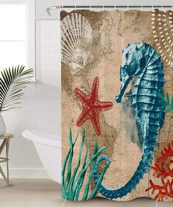 Seahorse Sailing Theme Shower Curtain for Bathroom Decor