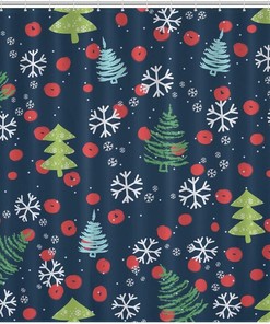 Seamless Christmas Trees and Snowflakes Shower Curtain by Woodyotime