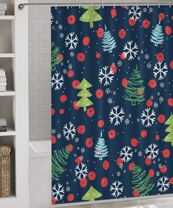 Seamless Christmas Trees and Snowflakes Shower Curtain by Woodyotime