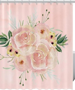 Seashell Pink Shower Curtain with Wild Roses for Home Decor