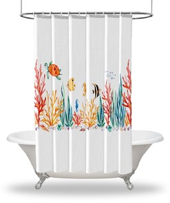 Seashell Printed Shower Curtain for Your Bathtub Bathroom Decorations with Turtle and Multiple Sea Shells Prints