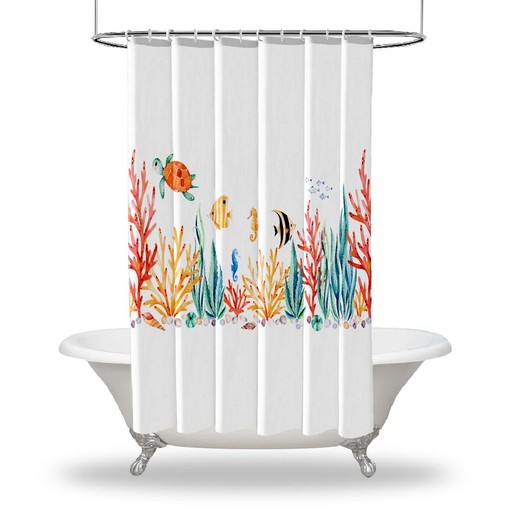 Seashell Printed Shower Curtain for Your Bathtub Bathroom Decorations with Turtle and Multiple Sea Shells Prints