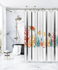Seashell Printed Shower Curtain for Your Bathtub Bathroom Decorations with Turtle and Multiple Sea Shells Prints