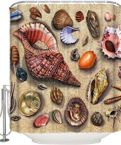 Seashell Shower Curtain - Retro Beach Bathroom Decor - Waterproof Fabric Bath Curtain - Home Gift