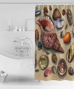 Seashell Shower Curtain - Retro Beach Bathroom Decor - Waterproof Fabric Bath Curtain - Home Gift