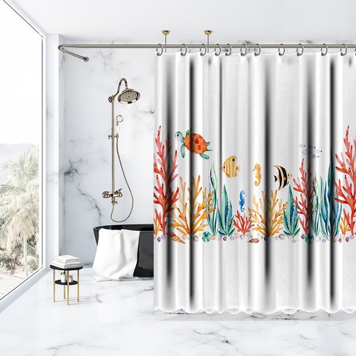 Seashell Shower Curtain - Waterproof Bathroom Decor with Knot Hole Design