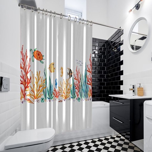 Seashell Shower Curtain - Waterproof Bathroom Decor with Knot Hole Design