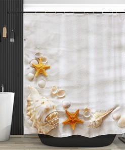 Seashell and Starfish Shower Curtain, Beach Bathroom Decor with Shell Pattern