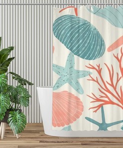 Seashells Rustic Fabric Shower Curtain - Farmhouse Bathroom Decor 