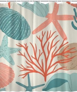 Seashells Rustic Fabric Shower Curtain - Farmhouse Bathroom Decor