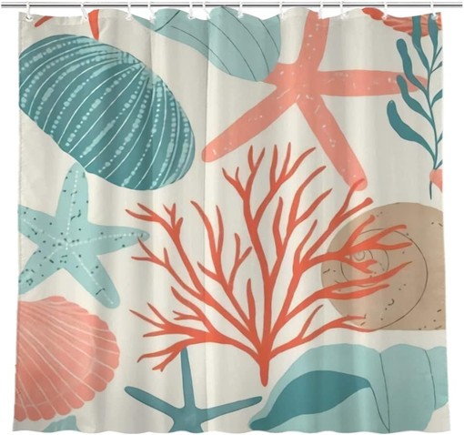 Seashells Rustic Fabric Shower Curtain - Farmhouse Bathroom Decor