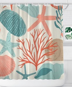 Seashells Rustic Fabric Shower Curtain - Farmhouse Bathroom Decor 
