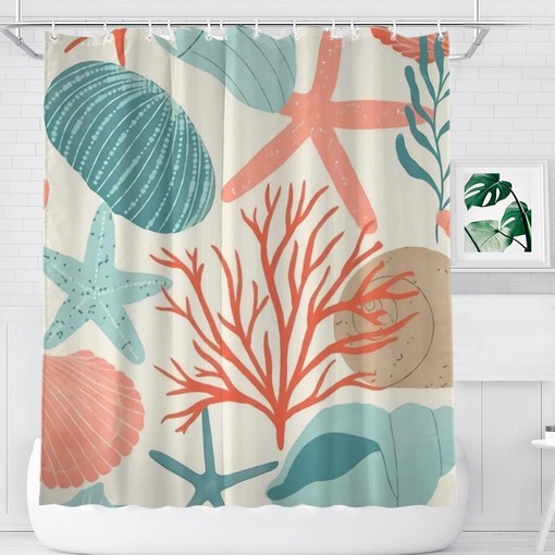 Seashells Rustic Fabric Shower Curtain - Farmhouse Bathroom Decor