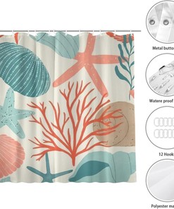 Seashells Rustic Fabric Shower Curtain - Farmhouse Bathroom Decor 