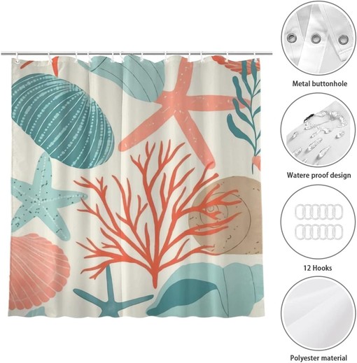 Seashells Rustic Fabric Shower Curtain - Farmhouse Bathroom Decor