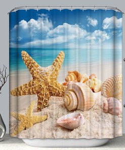 Seashells Starfish Fabric Shower Curtain with Hooks - Ideal for Adding Some Beach Vibes to Your Bathroom