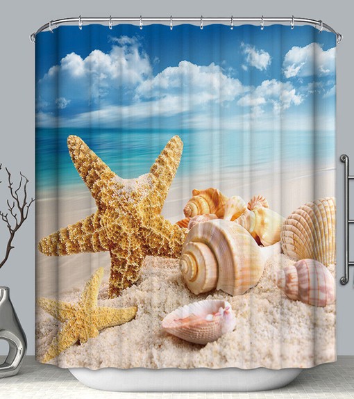 Seashells Starfish Fabric Shower Curtain with Hooks - Ideal for Adding Some Beach Vibes to Your Bathroom