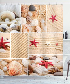 Seashells Starfishes Print Shower Curtain for a Beach-Themed Bathroom