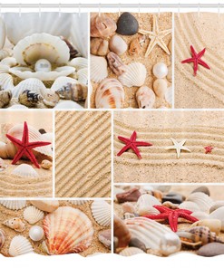 Seashells Starfishes Print Shower Curtain for a Beach-Themed Bathroom