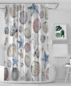 Seashells Watercolor Butterfly Waterproof Bathroom Curtain Set - Bathroom Decor