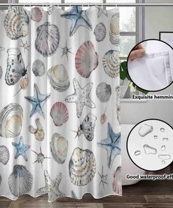 Seashells Watercolor Butterfly Waterproof Bathroom Curtain Set - Bathroom Decor