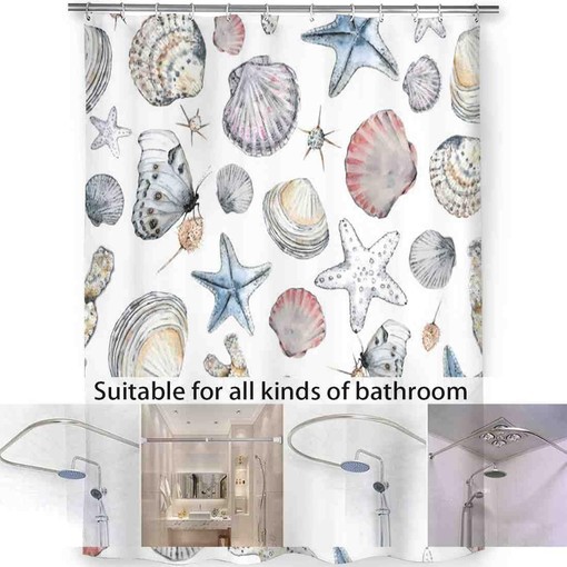 Seashells Watercolor Butterfly Waterproof Bathroom Curtain Set - Bathroom Decor