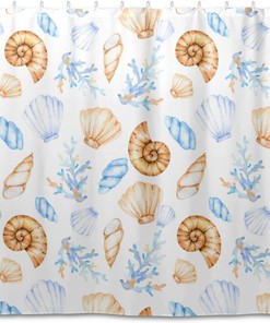 Seashells and Corals Shower Curtain - Modern Home Bathroom Hotel Spa Decorations