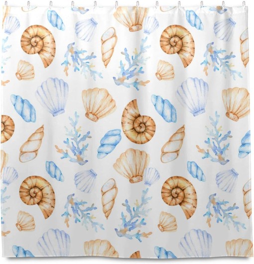 Seashells and Corals Shower Curtain - Modern Home Bathroom Hotel Spa Decorations