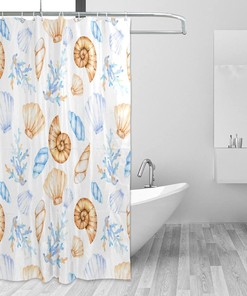 Seashells and Corals Shower Curtain - Modern Home Bathroom Hotel Spa Decorations