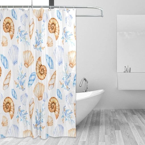 Seashells and Corals Shower Curtain - Modern Home Bathroom Hotel Spa Decorations