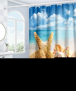 Seashells and Starfish Patterned Waterproof Bathroom Shower Curtain for Beachy Vibes