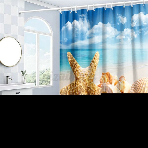 Seashells and Starfish Patterned Waterproof Bathroom Shower Curtain for Beachy Vibes