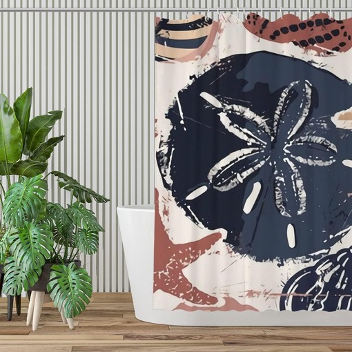 Seashells on Sand Fabric Shower Curtain - Coastal Bathroom Decor