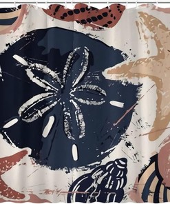 Seashells on Sand Fabric Shower Curtain - Coastal Bathroom Decor