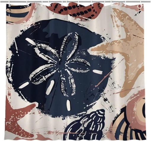 Seashells on Sand Fabric Shower Curtain - Coastal Bathroom Decor
