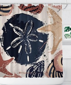 Seashells on Sand Fabric Shower Curtain - Coastal Bathroom Decor 