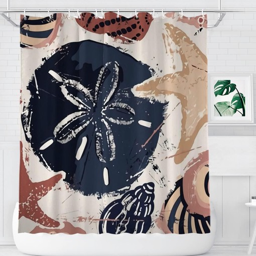 Seashells on Sand Fabric Shower Curtain - Coastal Bathroom Decor
