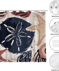 Seashells on Sand Fabric Shower Curtain - Coastal Bathroom Decor 