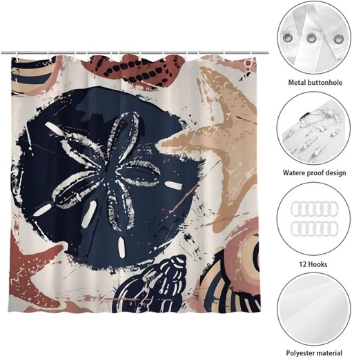 Seashells on Sand Fabric Shower Curtain - Coastal Bathroom Decor