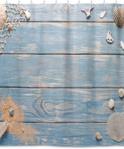 Seashells on Wooden Plank Shower Curtain - Modern Home Bathroom Hotel Spa Decorations